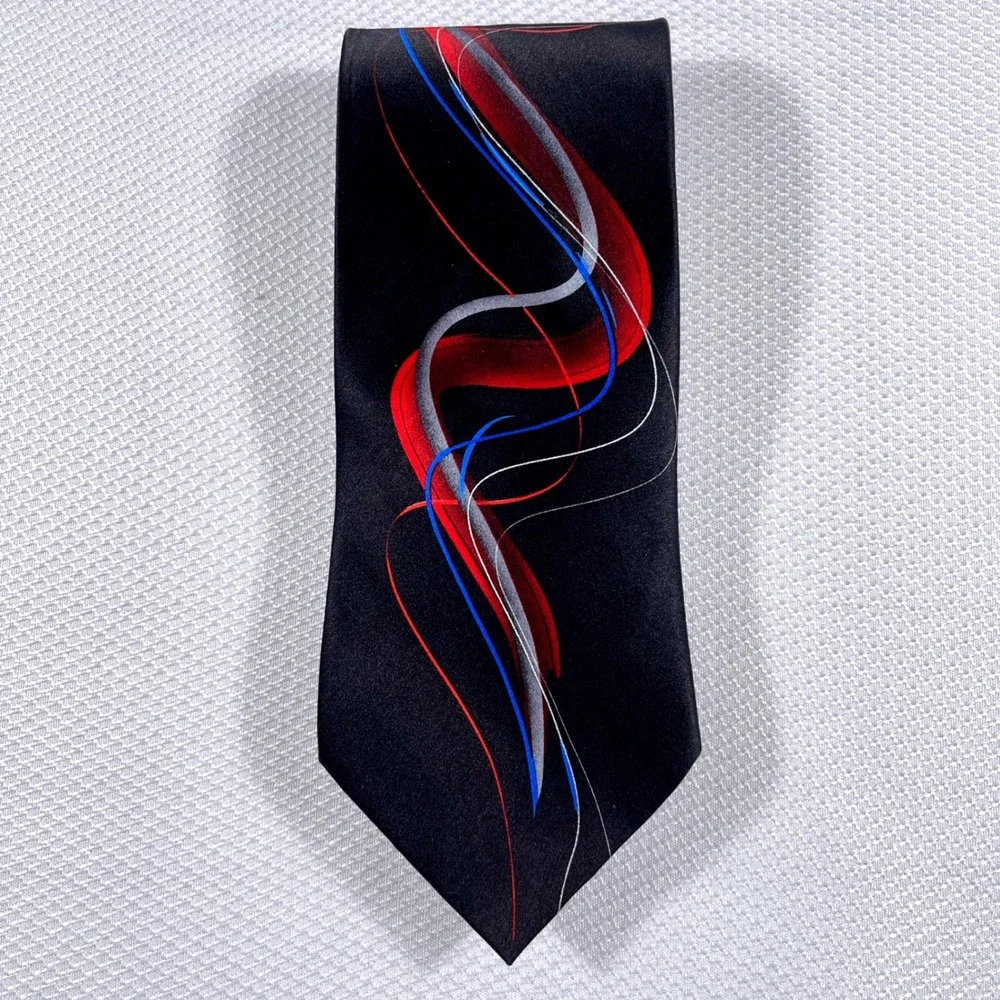 J. Garcia Extra Long Black‎ Abstract Swirl Tie Courtyard Performance Fifty-Two